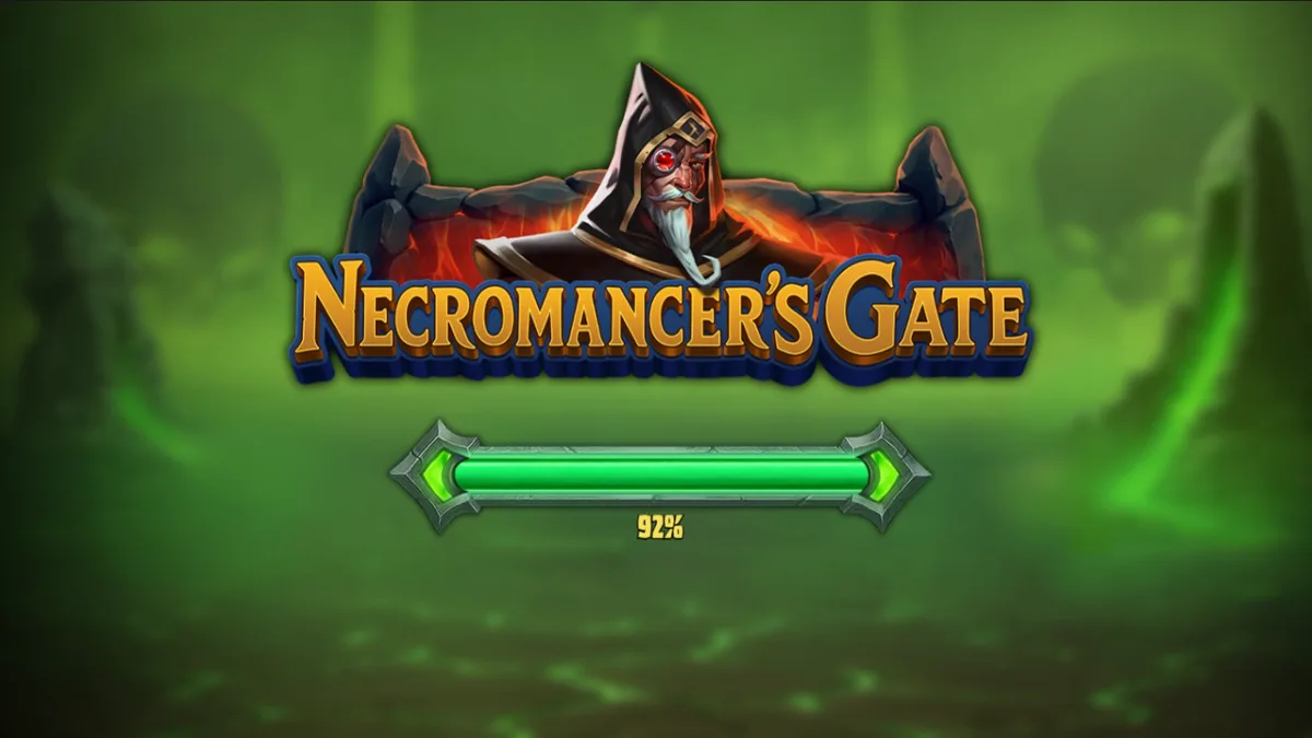 Tampilan visual slot Necromancer’s Gate dengan nuansa gothic dan tengkorak magis.